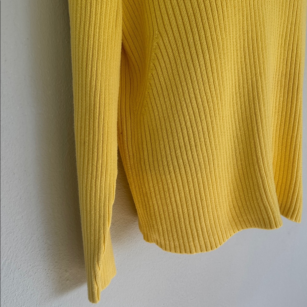 Vintage Y2K Liz Claiborne bright yellow ribbed knit notch neckline sweater large - Picture 6 of 13